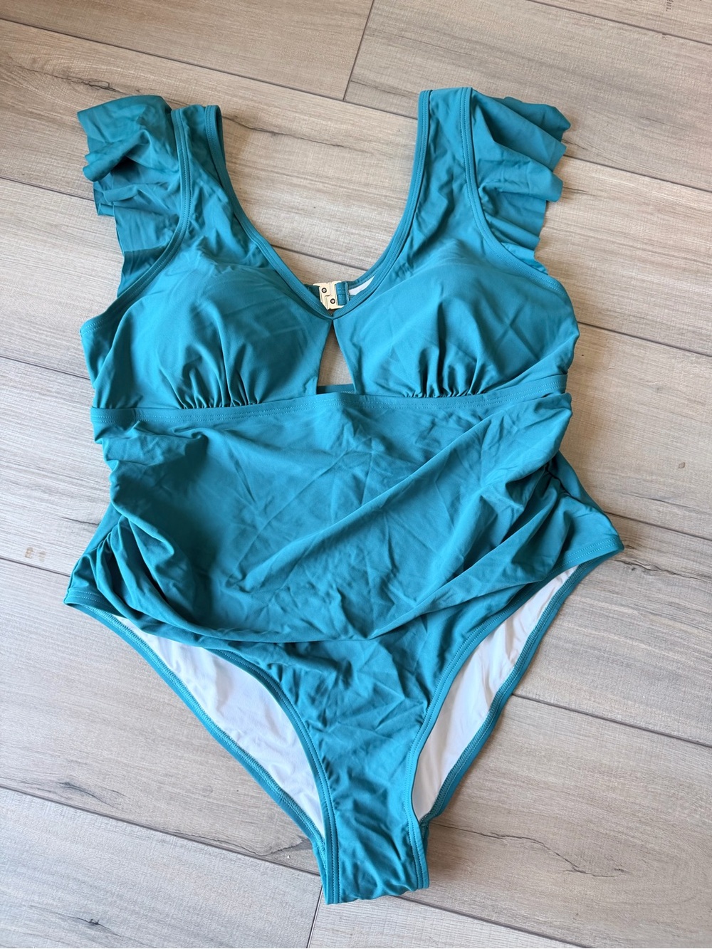 Teal Ruffle Shoulder One-Piece Swimsuit - Women